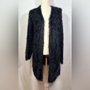 Chelsea & Theodore Black Fuzzy Cardigan Women’s Size Large Open Front